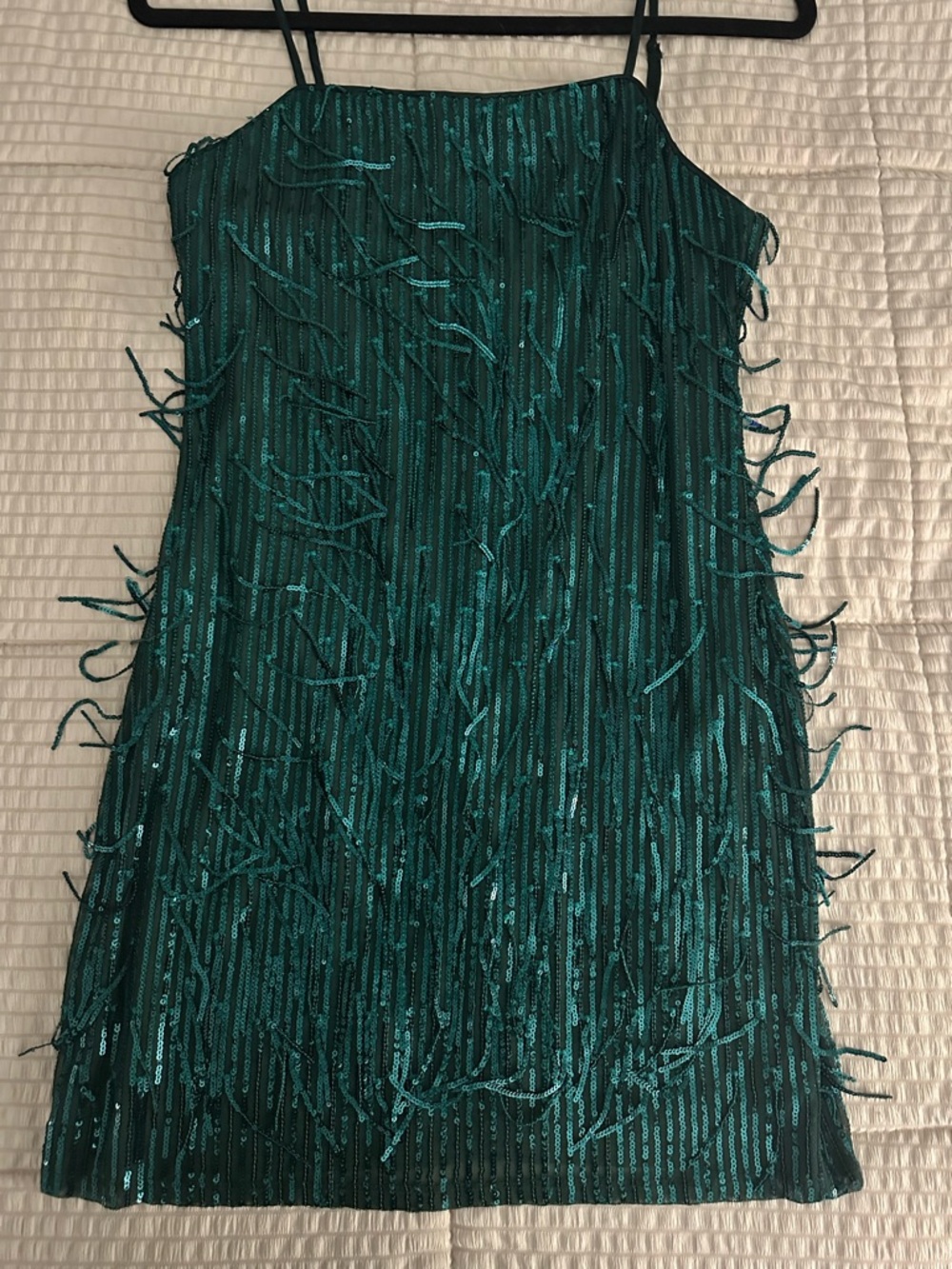Trixxi Teal Green Sequin Fringe Slip Dress